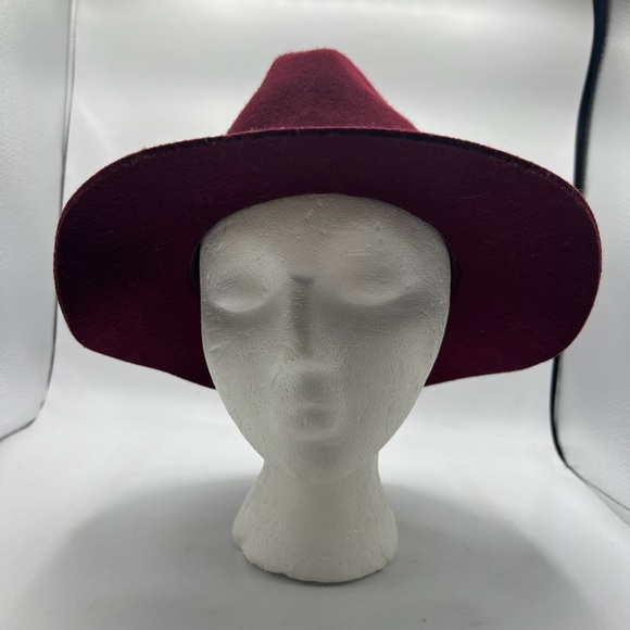 Banana Republic Burgundy Wool Fedora Winter Brim Hat Classic - Picture 3 of 12
